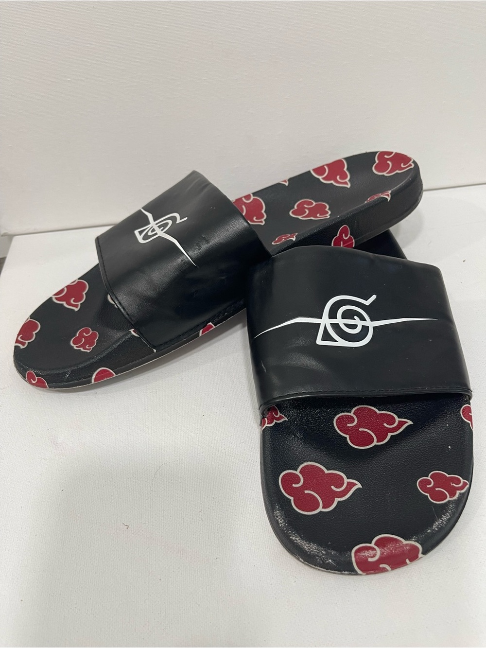 Black Slide Sandals with Red Cloud Print